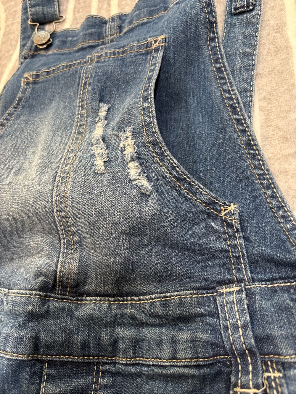 Wallflower Romper, Denim Overalls, Distressed, Jean Shorts, Medium, M, Blue - Picture 6 of 9